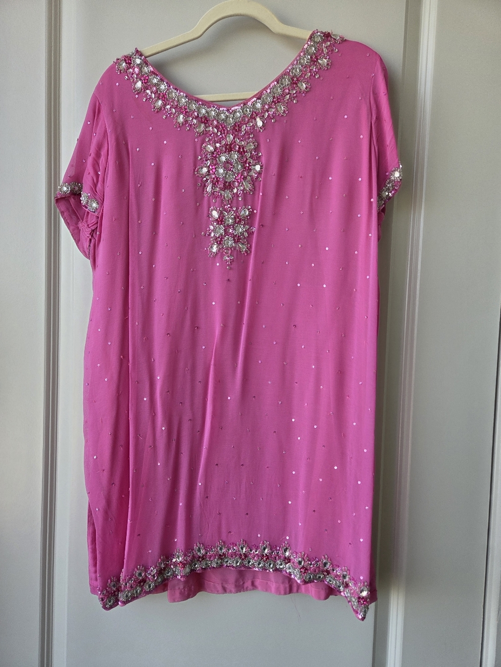 Pink Beaded Kurti + Pants Set